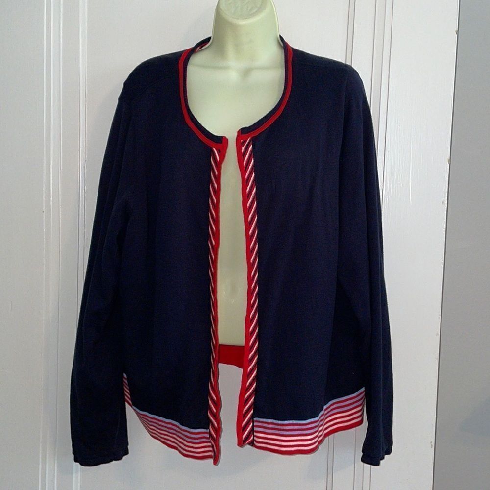 Red, white & blue knit reversible sweater jacket